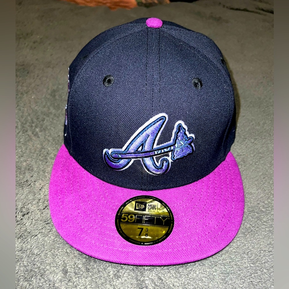 New, Era purple Atlanta Braves fitted hat, never worn 7 3/8